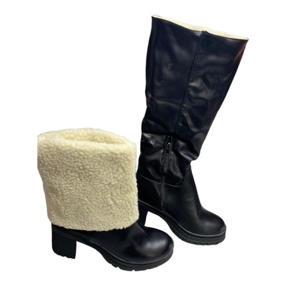 Just Fab Fold Over Heeled Boot Black Caviar NIB - Picture 4 of 12